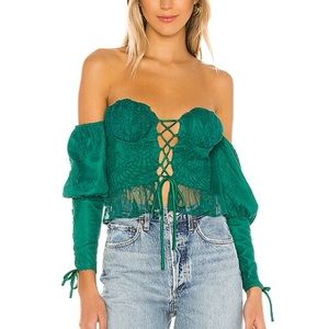 Lovers + Friends off the shoulder emerald top